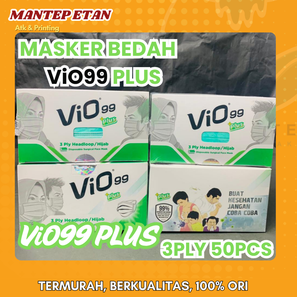 MASKER HIJAB MEDIS/BEDAH VIO 99PLUS 3PLY 50PCS HEADLOOP / HIJAB SURGICAL MASK VIO99 PLUS ORIGINAL100