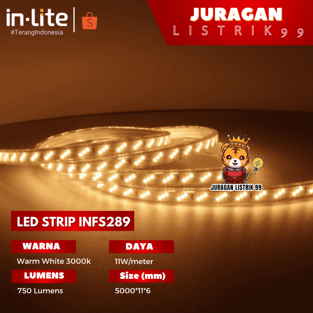 INLITE - LAMPU LED STRIP 5050 AC 220V 12WATT PER METER INFS289 JUAL ROLL 50M / LAMPU LED STRIP / LED
