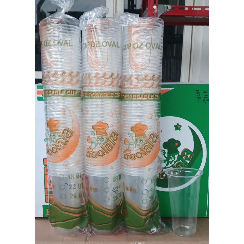 Gelas Plastik Cup Ooolala Oval Series 18 Ozz dan 22 Oz Isi 50 Pcs