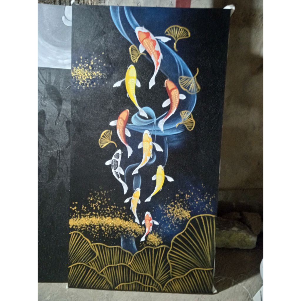 Lukisan ikan koi 9 ekor cantik