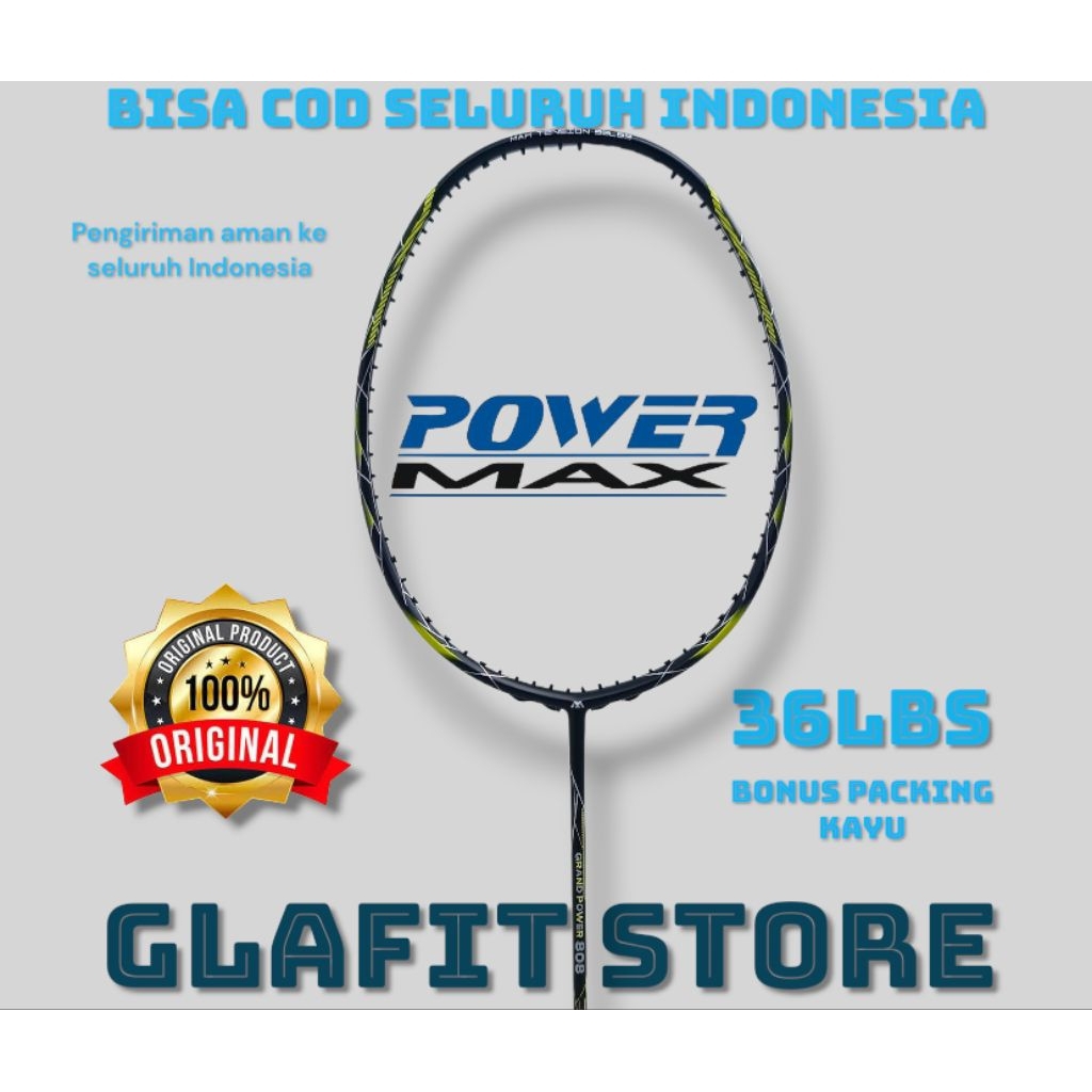 RAKET BADMINTON POWERMAX ORIGINAL KOREA 36LBS FREE TAS DAN GRIP