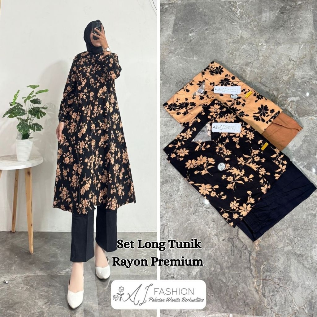SETELAN LONG TUNIK/ SETLONG RAYON TWILL AI FASHION