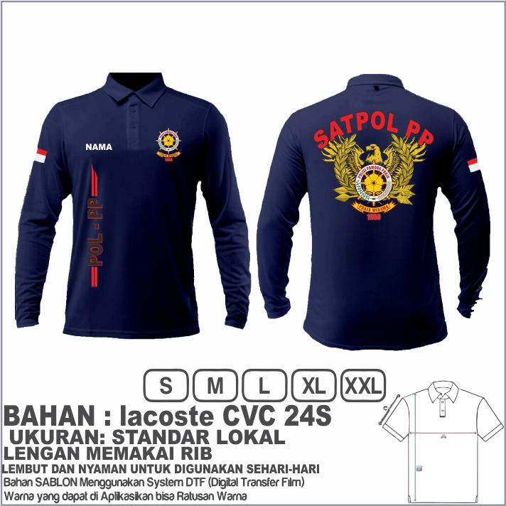 Kaos Kerah Satpol PP Lengan Panjang Unisex Nyaman/T-Shirt kerah pol PP