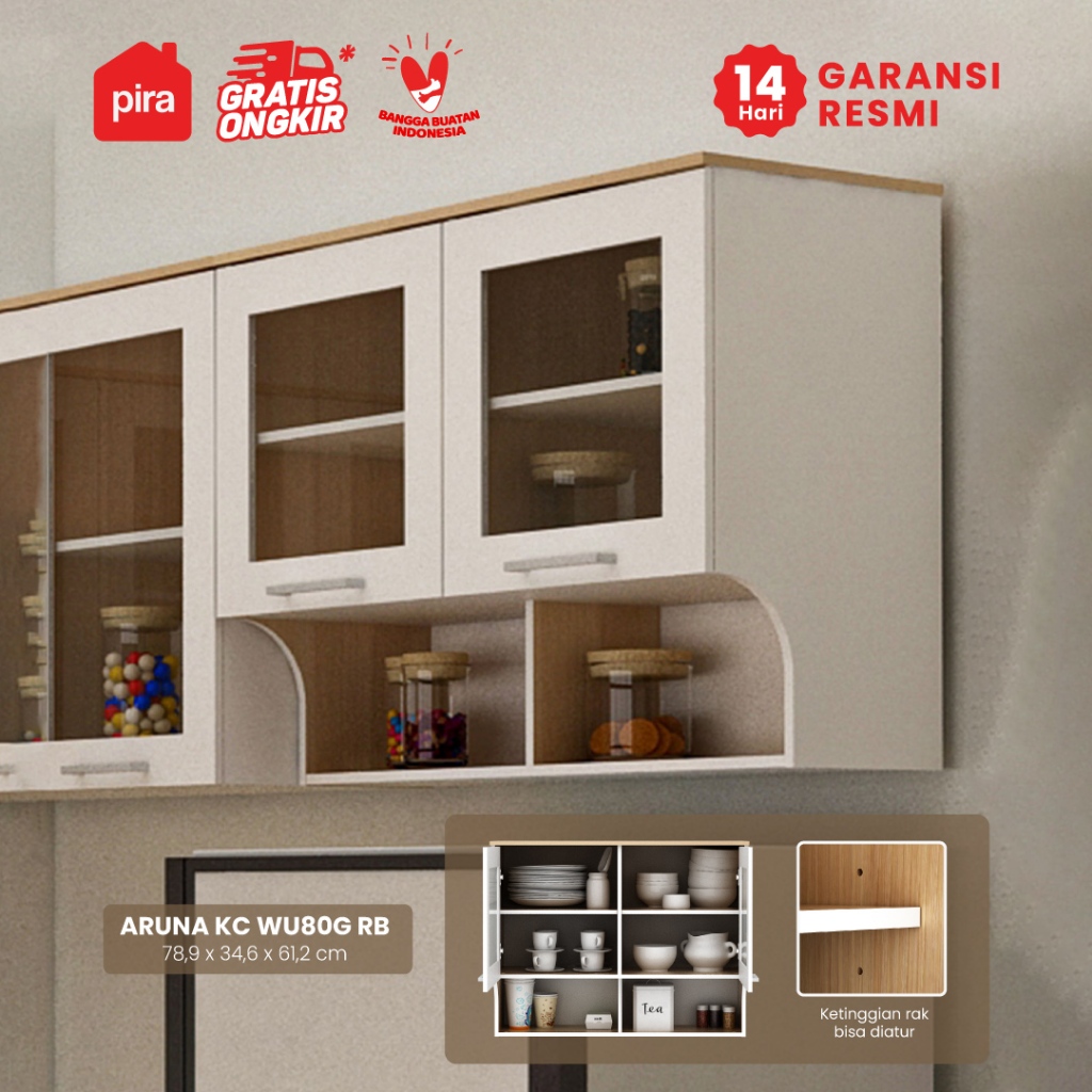 PIRA METROPOLIS OX -  ARUNA KC WU80G RB Rak Dapur / Rak Gantung Dapur / Kitchen Set Atas 2 Pintu Kac