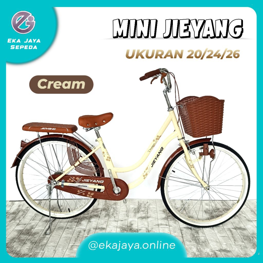 Sepeda Mini Anak Perempuan Merk JIEYANG Model Terbaru Tersedia Ukuran 20 24 26 Inch - Cream
