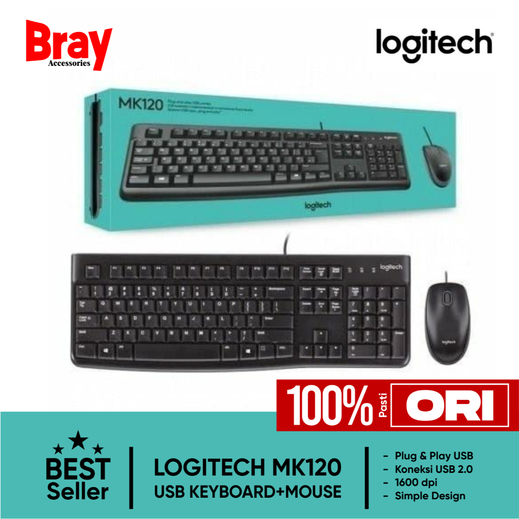 Logitech MK120 Combo Keyboard dan Mouse Kabel USB | Keyboard + Mouse Original
