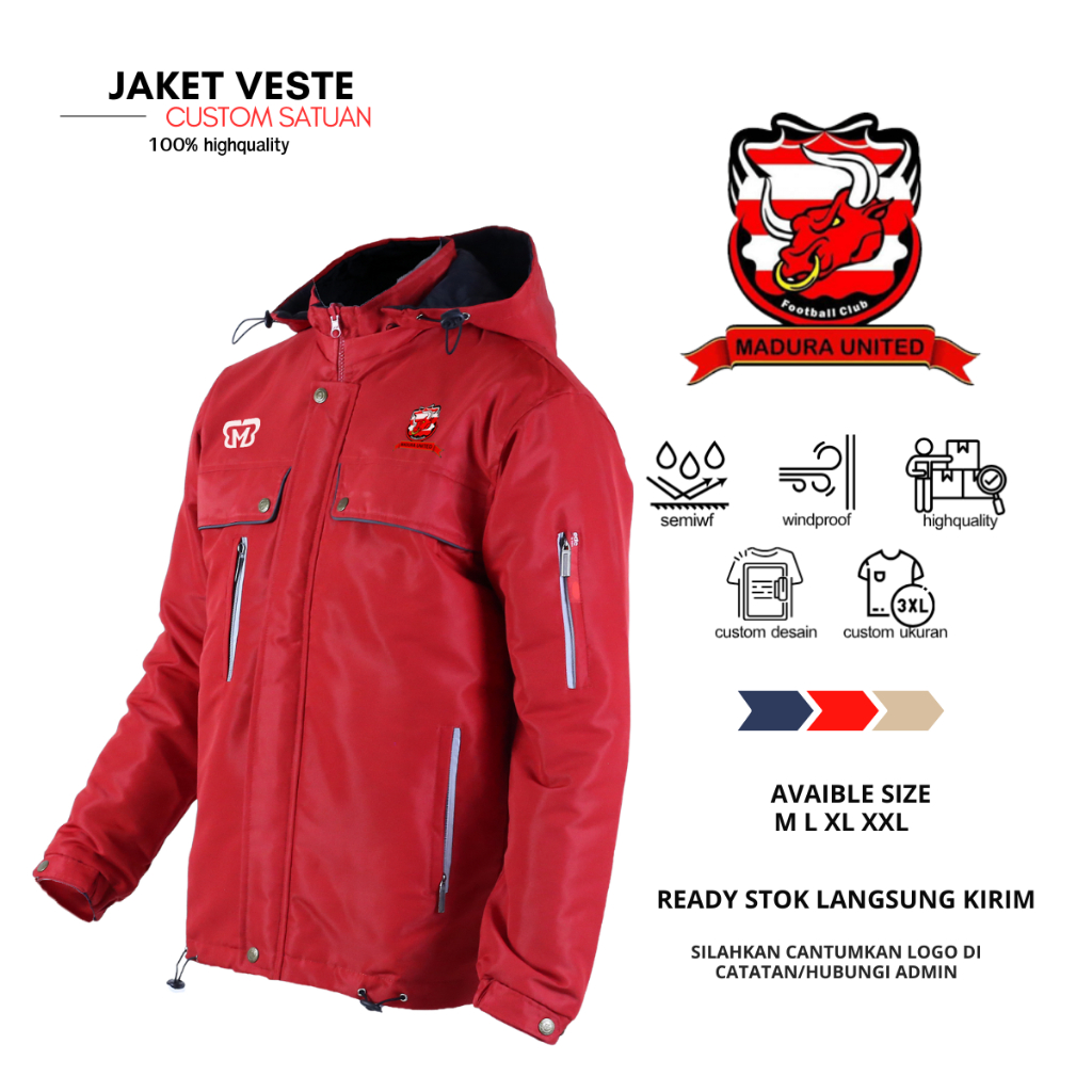 JAKET VESTE PARASUT MADURA CUSTOM LOGO KLUB BOLA INDONESIA JAKET OLAHRAGA BOLA