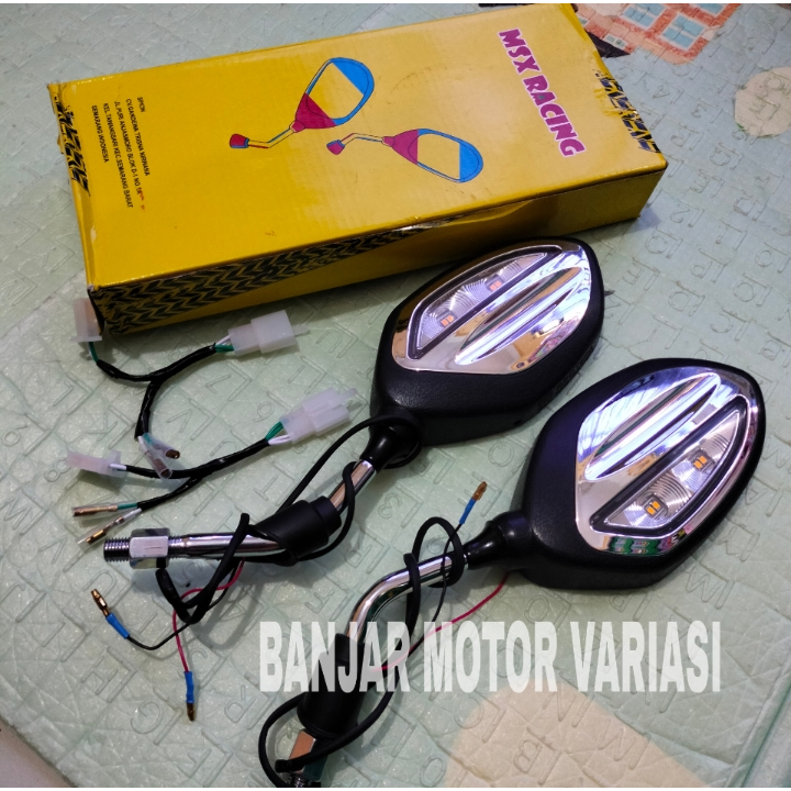 BANJAR MOTOR Spion Lampu Sen Running Sein Chrome Silver Model Beat Bisa H Y Universal Spion + Lampu 