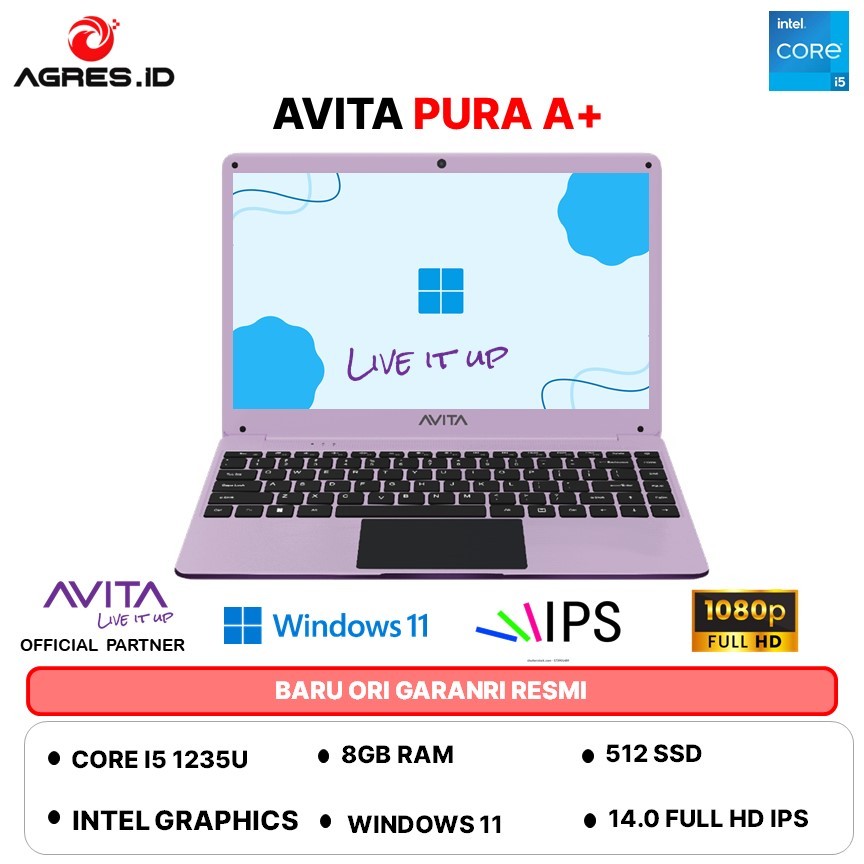 NEW LAUNCH - LAPTOP AVITA PURA A+ I5 1235 - RAM 8GB 512GB WINDOWS 11+OHS 14.0FHD