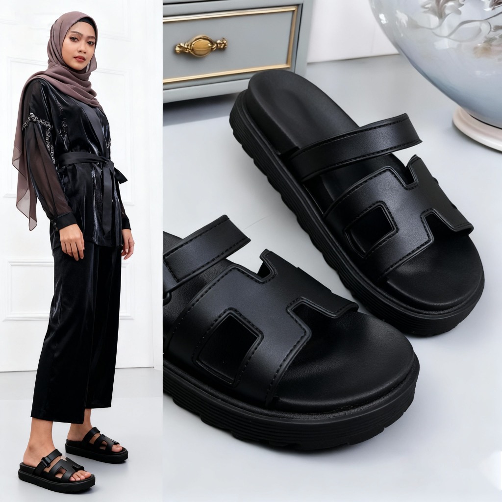 Hot - YUTU Sandal jelly wanita bergaya Korea Sandal wedge wanita berbahan karet EVA impor Flat Senda