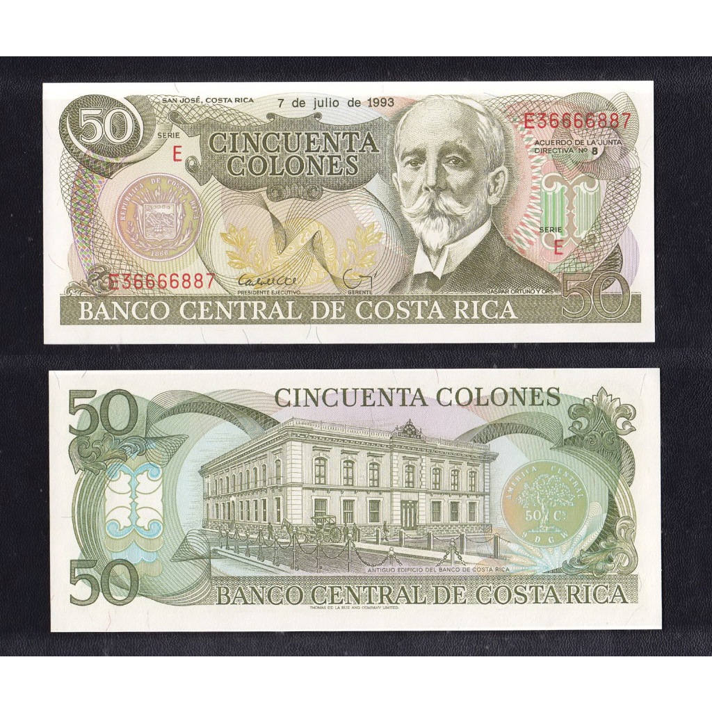 Uang kertas asing Costa Rica 50 Colones tahun 1993