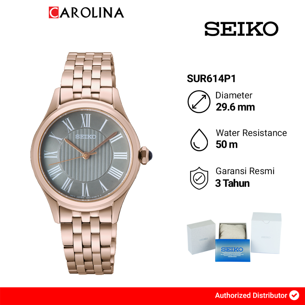 Jam Tangan Wanita Seiko Classic SUR614P1 Grey Dial Rose Gold Stainless Steel Strap