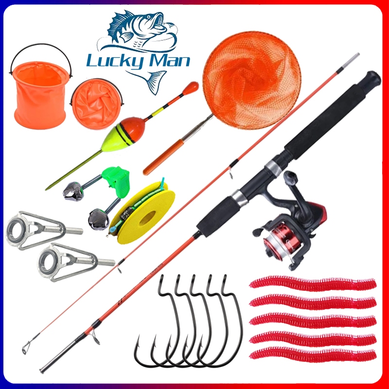 LUCKY MAN pancing 1 set lengkap kuat joran carbon solid pancingan 1 set lengkap murah pancing 1 set 