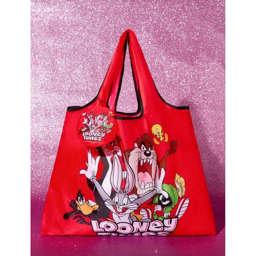 LOONEY TUNES X SHEIN 1pc Cartoon Pattern Foldable Shopping Bag, Handbag With Small Pouch, Comes With