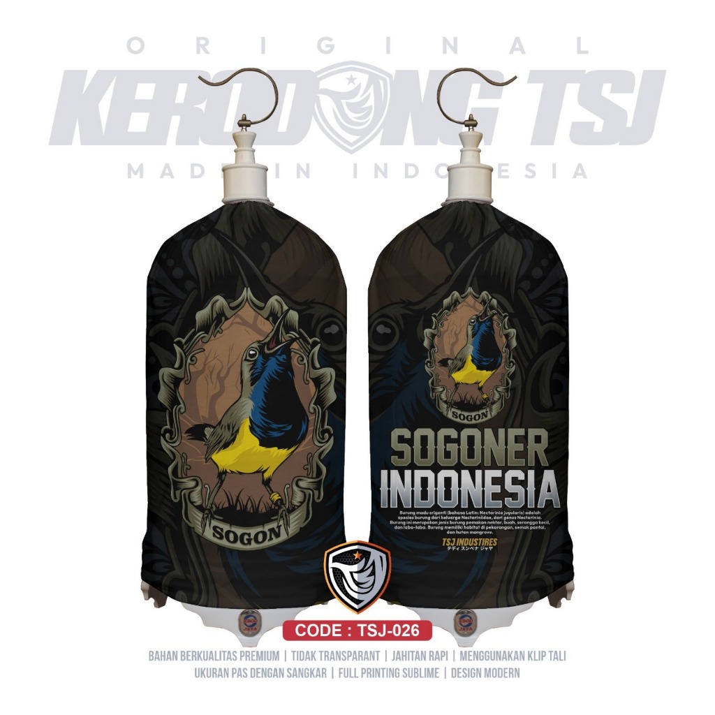 Kerodong LoveBird Motif Sogon Original TSJ Industries Bahan PE Premium Full Printing Sublime untuk S