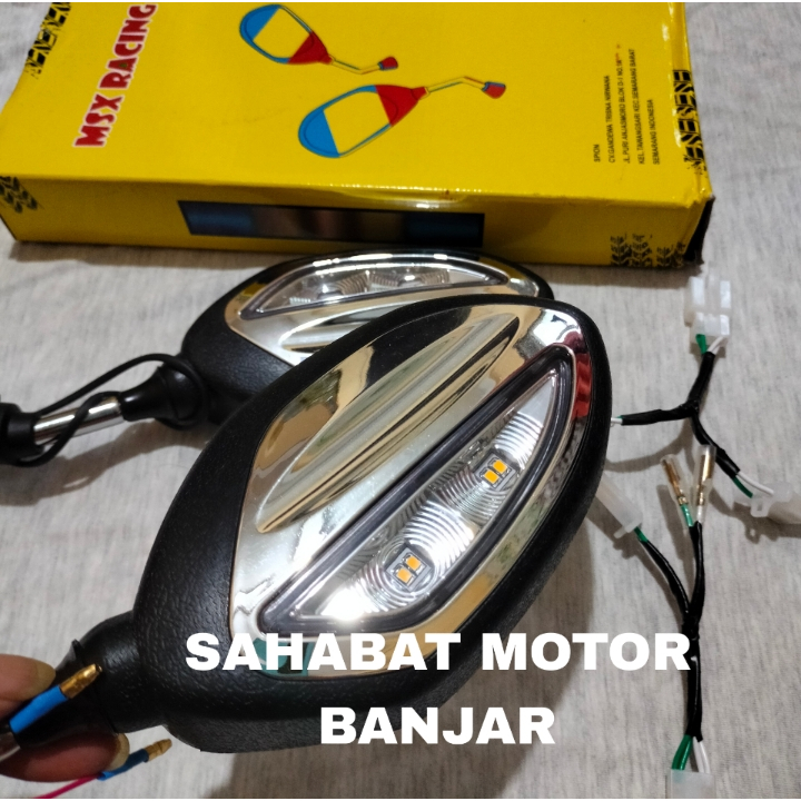 SAHABAT MOTOR Spion nyala spion Lampu Sen Running Sein Chrome Model Beat Bisa H Y Universal Spion + 