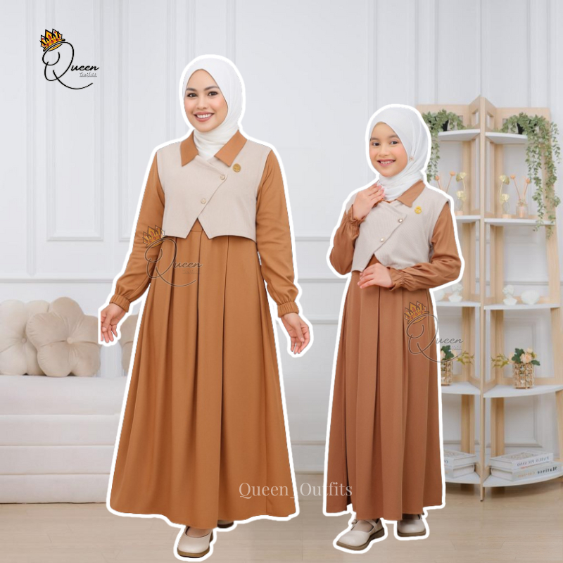 Gamis Couple Ibu dan Anak Perempuan Ayda Dress Gamis Rayon Premium mix Knit model Terbaru Kekinian B