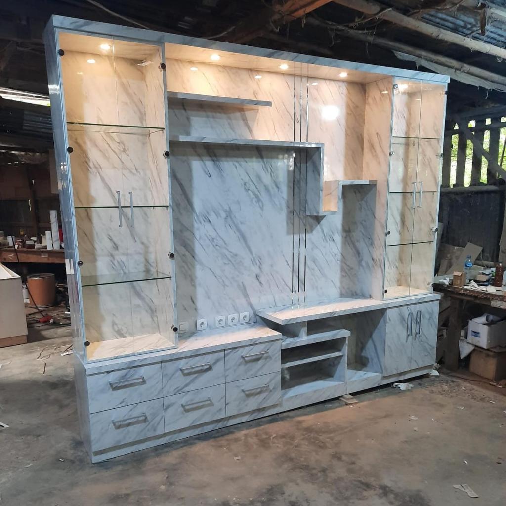 buffet tv lemari pajangan / lemari hias / lemari kaca tv P 300cm