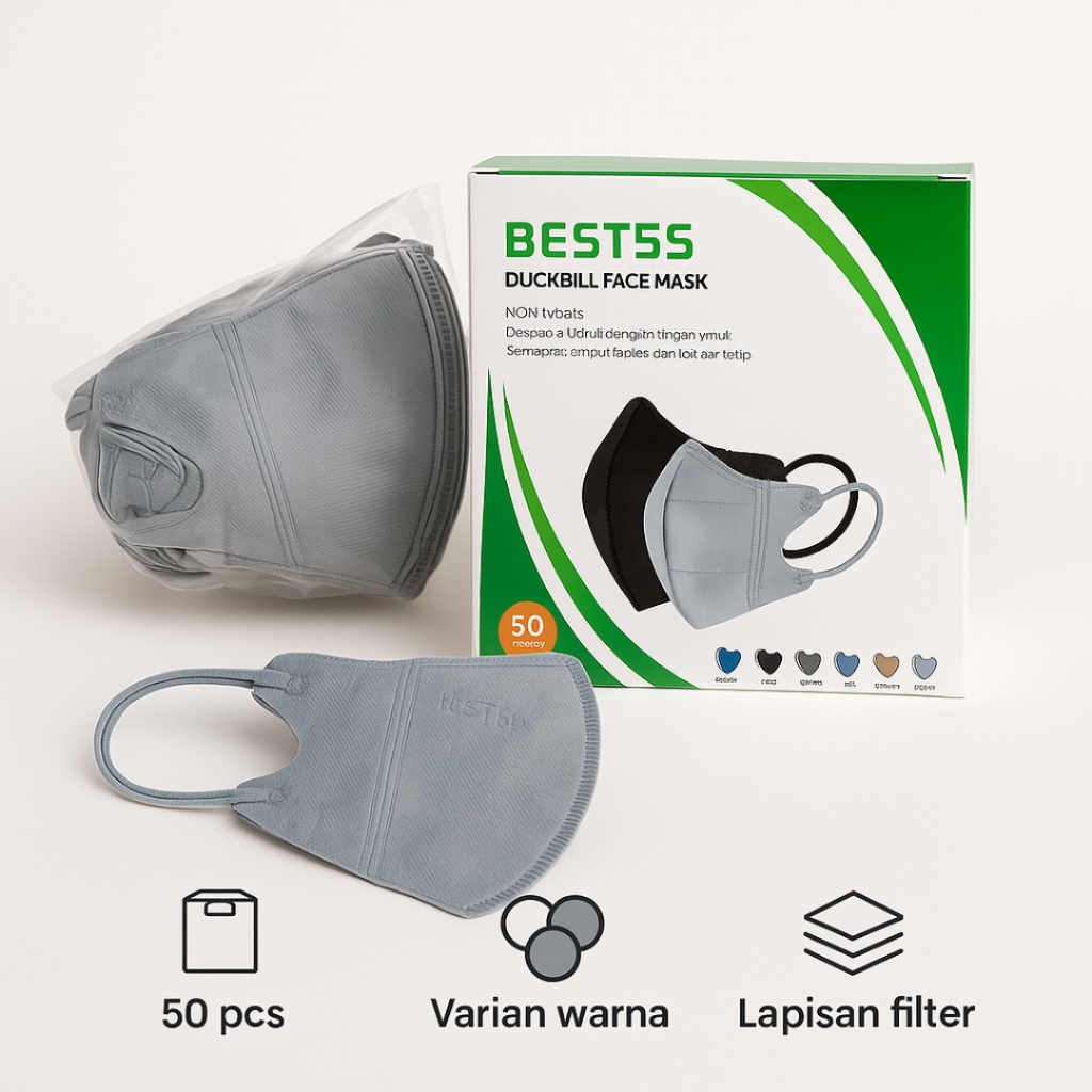 Masker Duckbill Bestmed Warna Abu 3 Ply Isi 50 Pcs Dewasa