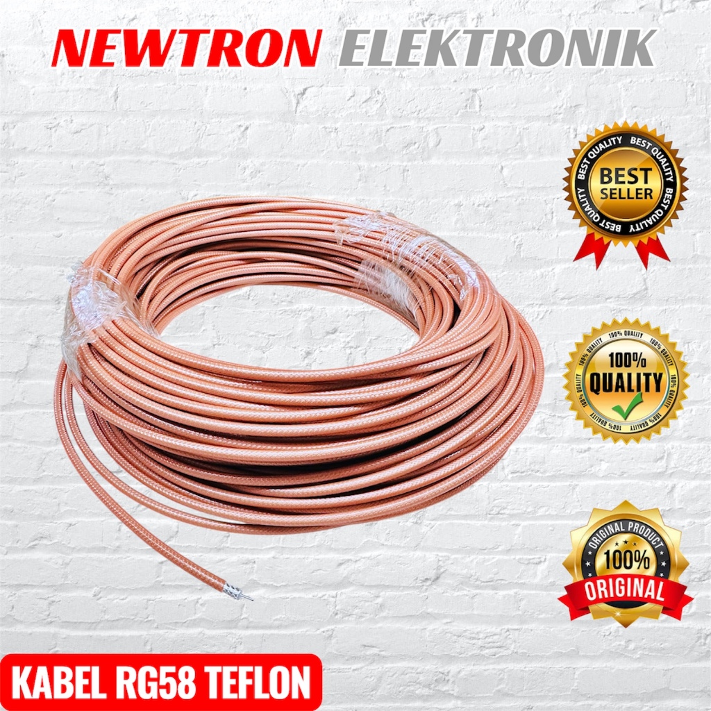 Kabel RG58 Teflon Inner Perak Tunggal 50 Ohm RG-58 Untuk Antena Mobil Radio Rig