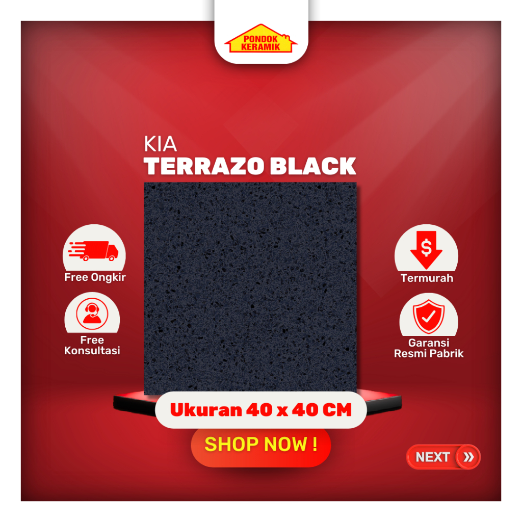 Keramik Lantai KIA 40x40 Terrazo Black Matt Kasar Keramik Kamar Mandi Keramik Teras