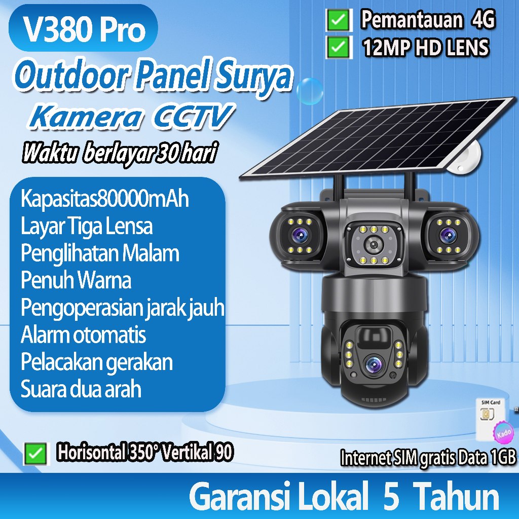 V380 pro CCTV 4G SIM PTZ control Camera HD 3 lens IP wireless WIFI outdoor waterproof solar CCTV
