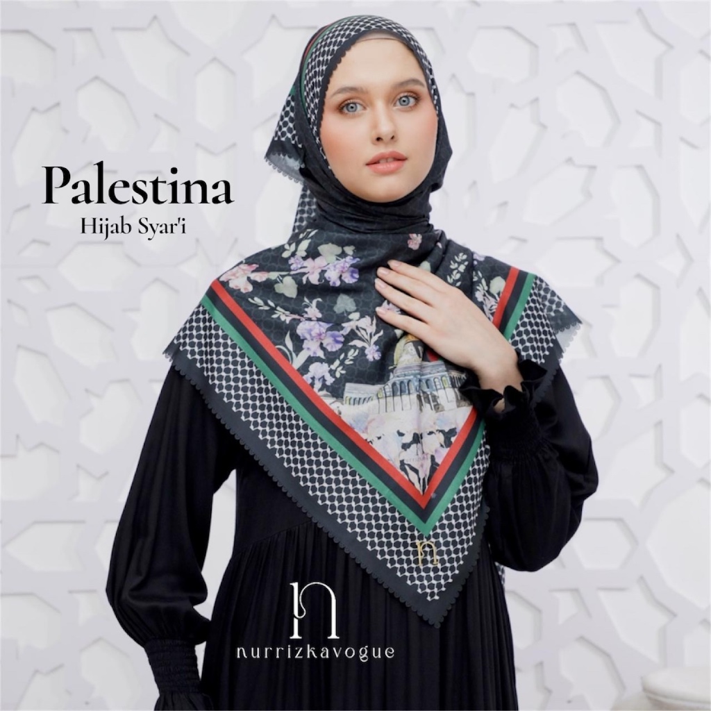 Nurrizkavogue - Hijab Segi Empat Palestina Jilbab Syari' Premium Bahan Voal Ultrafine Free Softbox