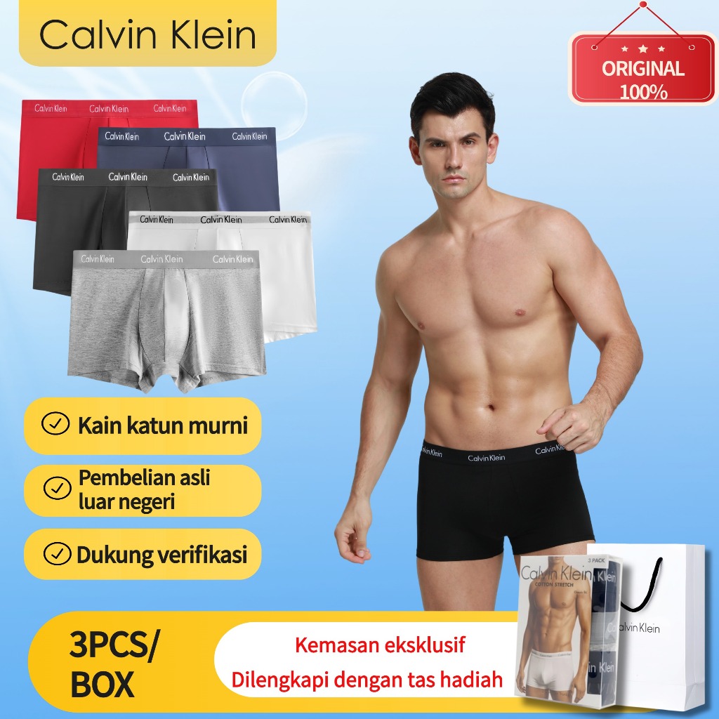 Celana Dalam Pria Calvin Klein - Celana Boxer Pria CK Impor Asli - Katun Murni Nyaman 3-Pack