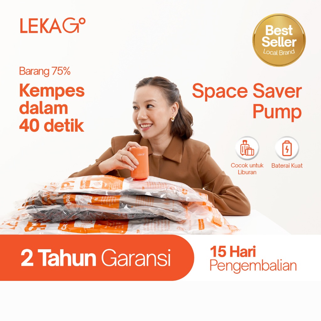 LEKA Go - Space Saver Travel Pump - Pompa Vacuum Portable Elektrik Wireless untuk Kantong Compressio