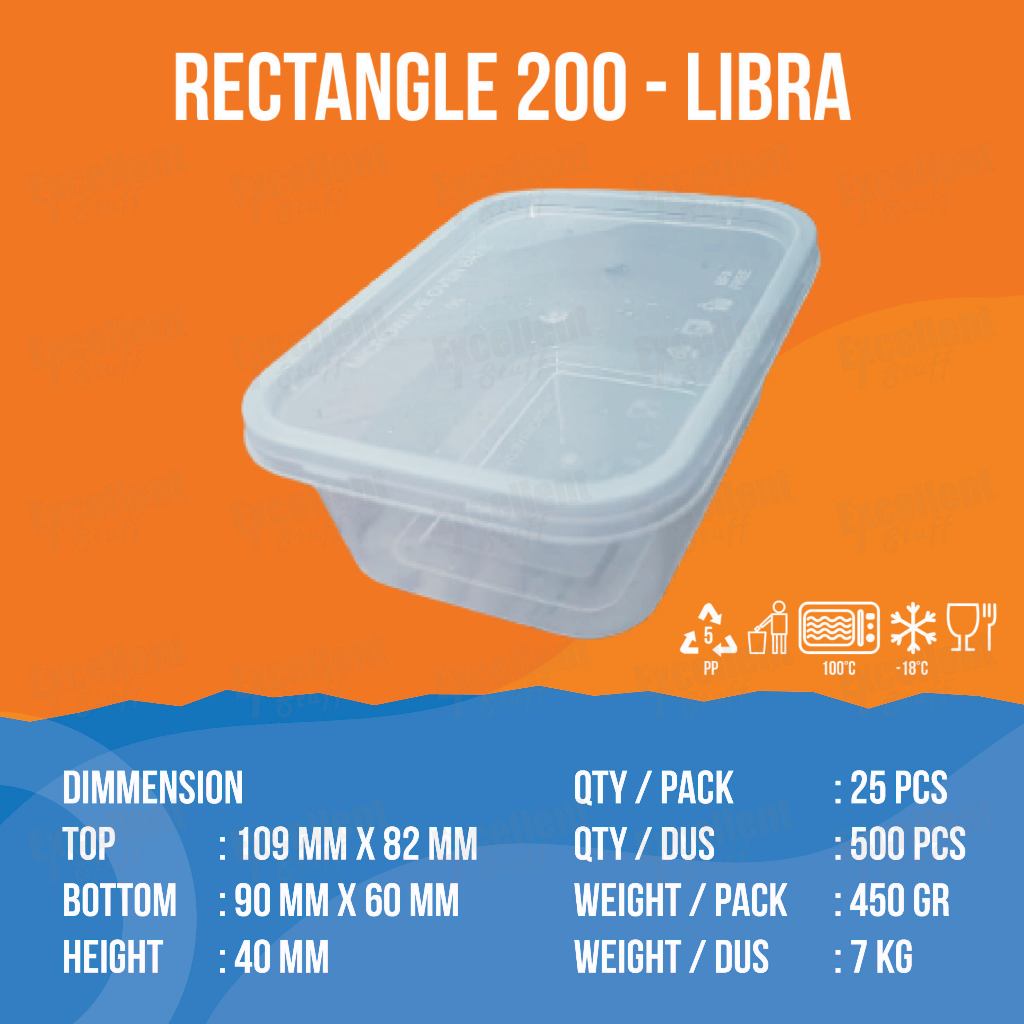 [ 25 PCS ] RECTANGLE UK. 200 ML // THINWALL MAKANAN MERK LIBRA PER PACK
