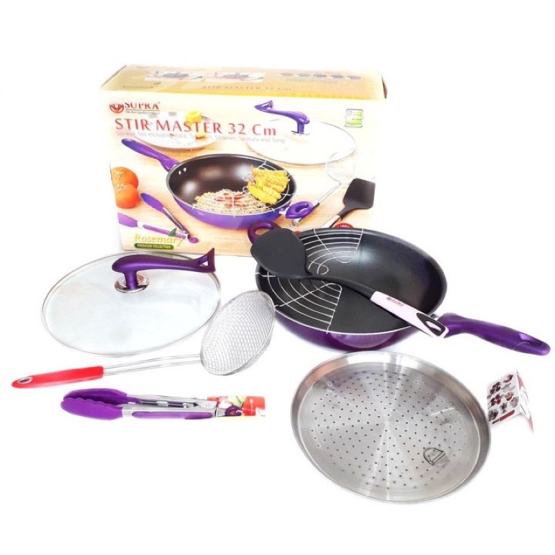 Supra Panci/Wajan Anti Lengket Stir Master 32 Cm Set Ungu