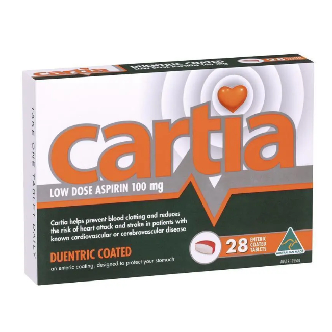 Cartia 100mg 28 Tablets – Enteric Coated Aspirin Untuk Perlindungan Jantung Aman di Lambung