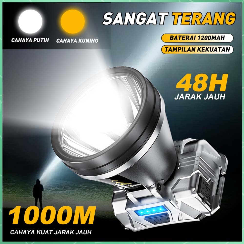 Tahan Air Lampu LED 48H Jarak Jauh 1000M Headlamp outdoor Senter kepala 1000 watt super terang cas P