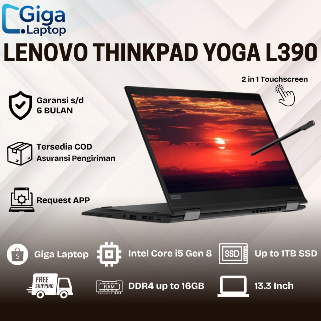 Laptop 2in1Lenovo Thinkpad Yoga L390 L380 Core i7 Gen 8 Touchscreen - Second Murah Bergaransi | 360d