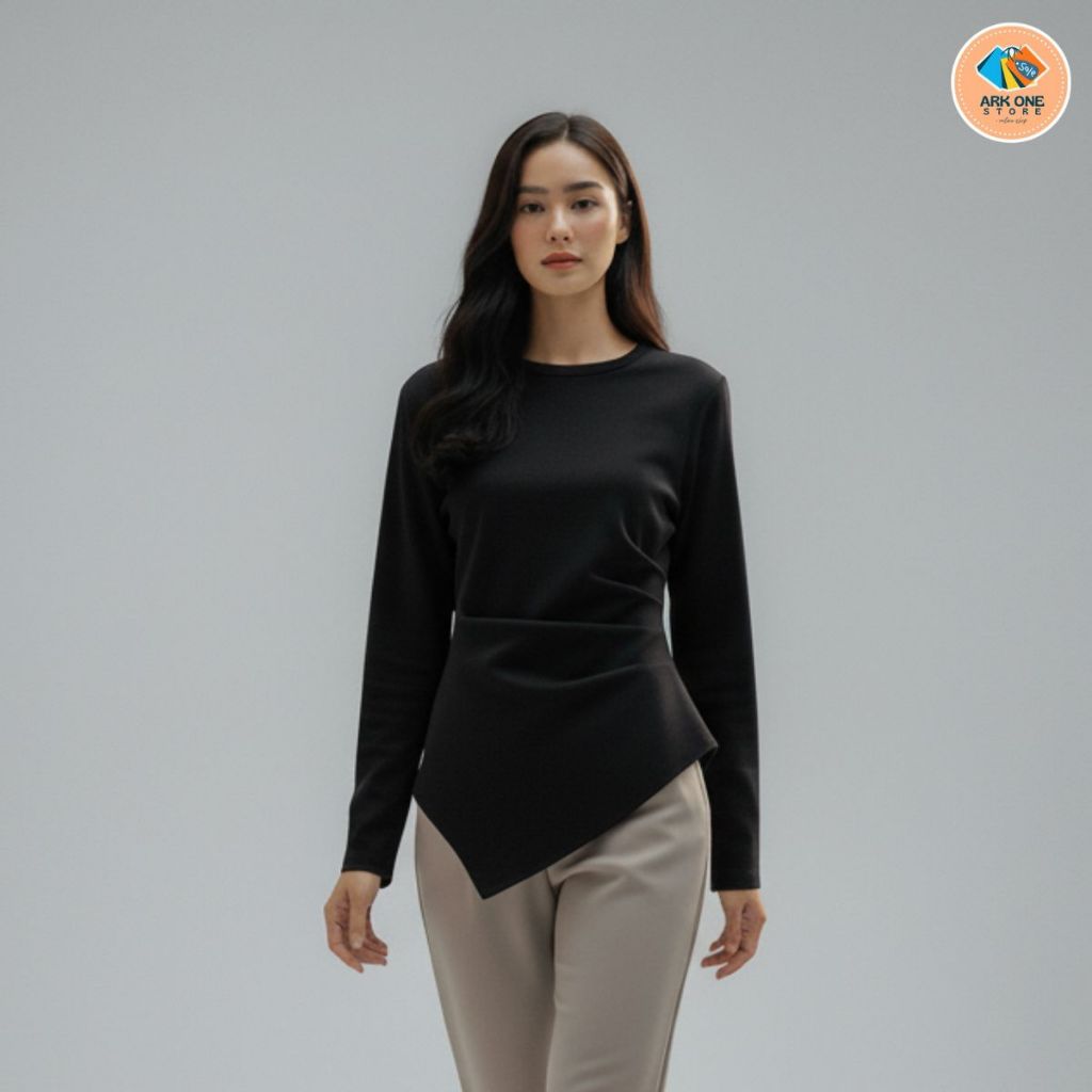 JUBE TOP - Atasan Long Sleeves Blouse Baju Lengan Panjang Wanita Korea Rib Knit Murah Warna Hitam