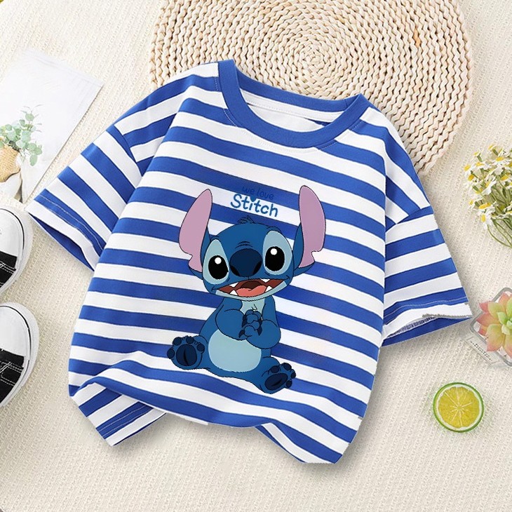 Dailyway Kaos Biru bergaris Anak Perempuan | T-shirt Terbaru Import Untuk usia 2-12 Tahun | Cetakan 