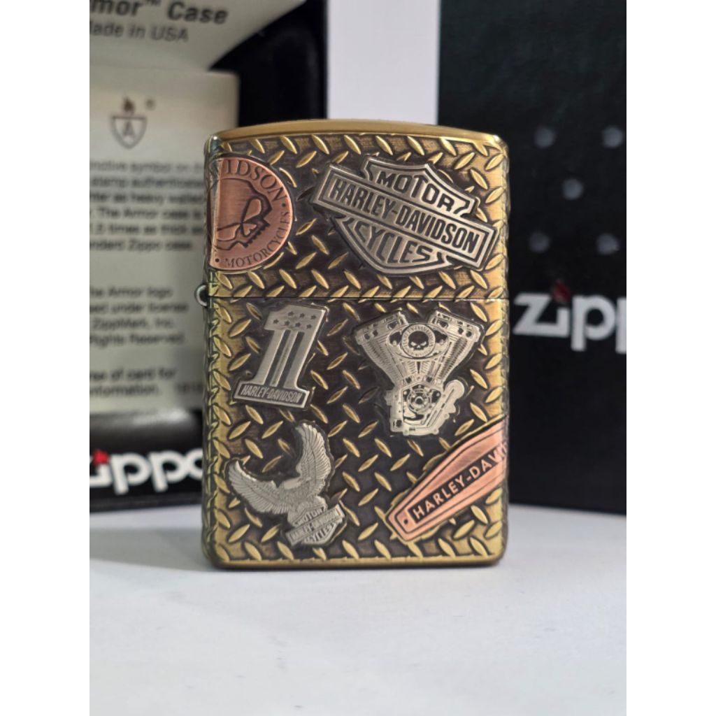 Original Zippo Armor Harley Davidson Gold Logo Design 5 sisi Japan Finish