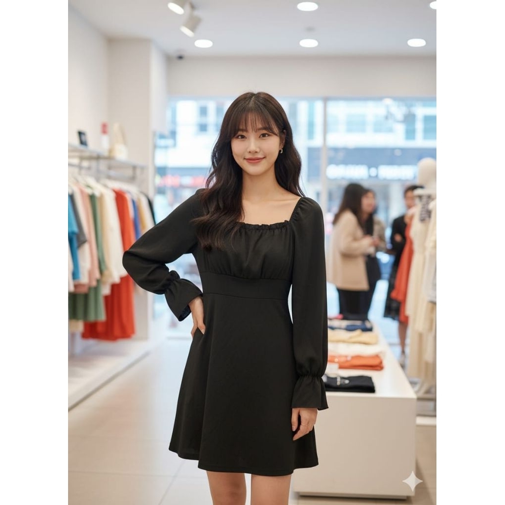 dress korean style - black