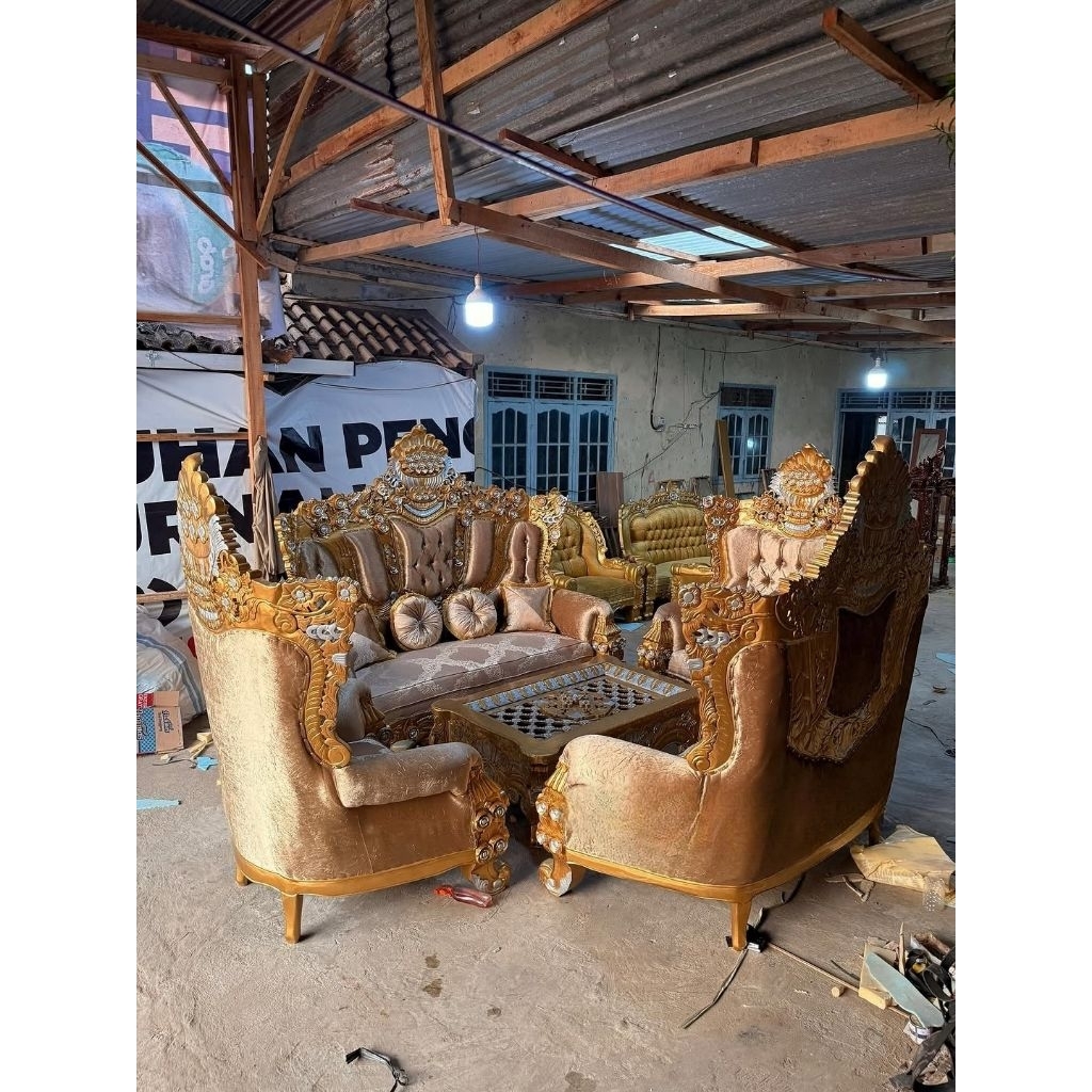 set kursi tamu sofa ukir aladin kayu jati super jumbo | kursi tamu sultan