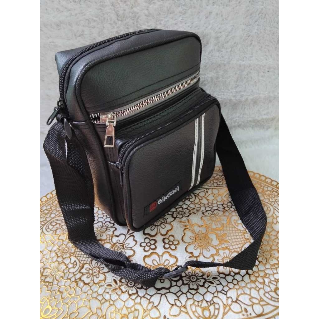 Tas selempang pria casual trendy bahan kulit sintetis - sling bag kotak sleting buaya terbaru pria d