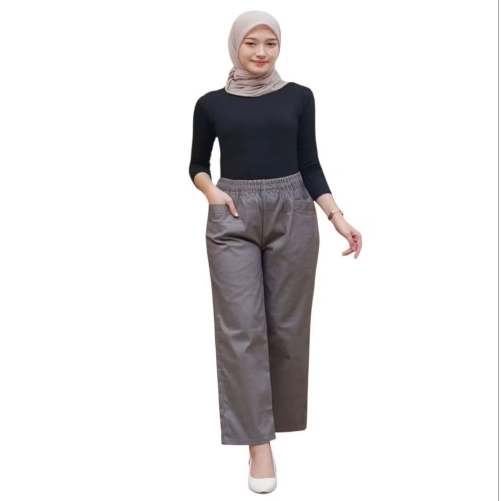 Lova celana kulot twill stretch celana panjang wanita tebal nyaman melar