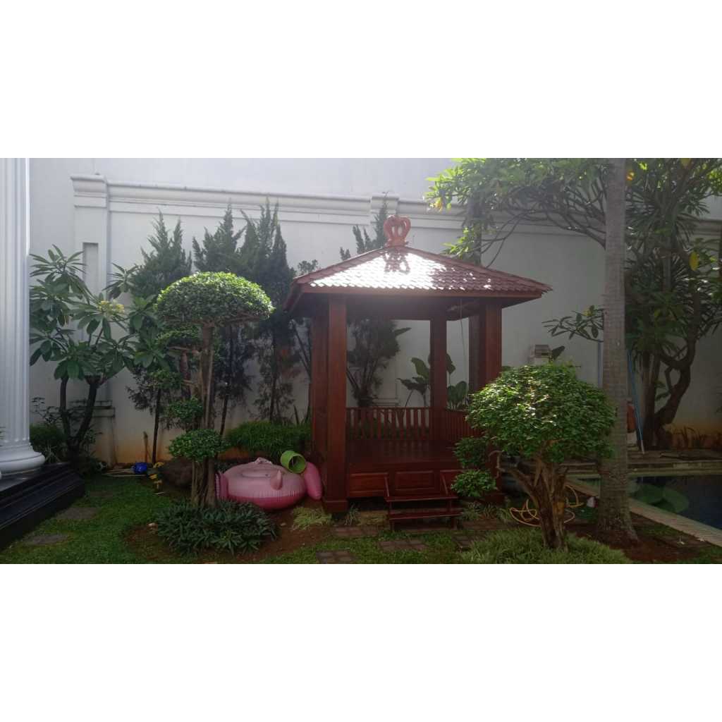 gazebo kayu jati minimalis costum / gazebo pargola taman / saung gazebo taman / gazebo taman joglo