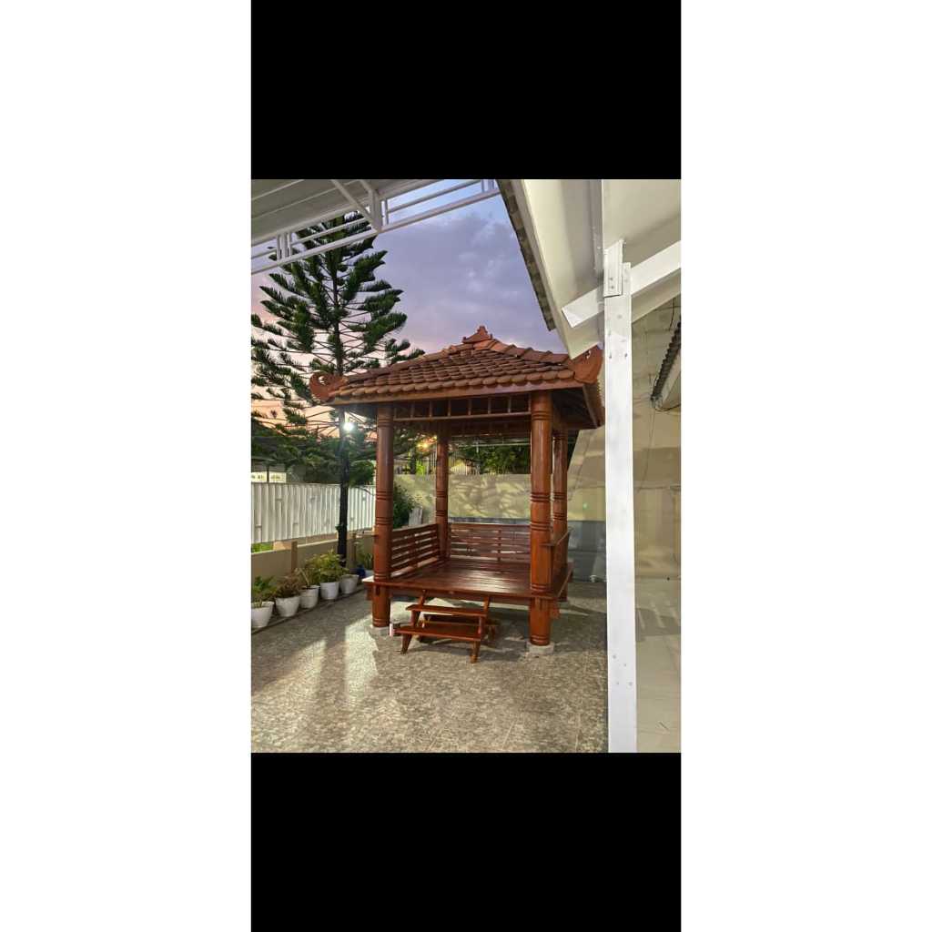 gazebo minimalis kayu jati / gazebo taman kayu jati / saung gazebo taman kayu jati
