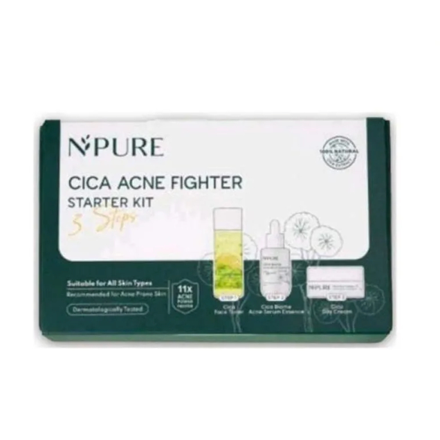 NPURE - Anti Acne Starter Kit / Acne Fighter / Toner-Serum-Day Cream / Paket Anti Jerawat / Travel S