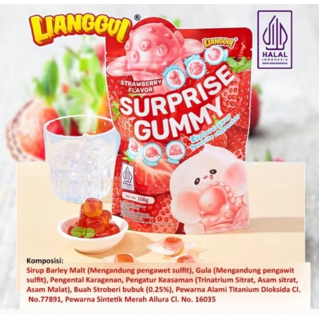 Lianggui Surprise Gummy Jelly Kupas Rasa Strawberry (108 Gr)