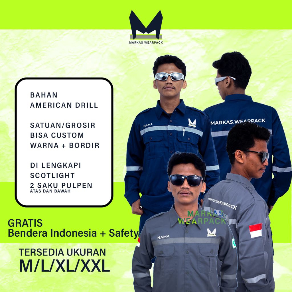 Baju Wearpack Safety Kemeja Bordir Satuan PDH PDL Kantor Seragam Kerja Tambang Pabrik Tukang Las Kan