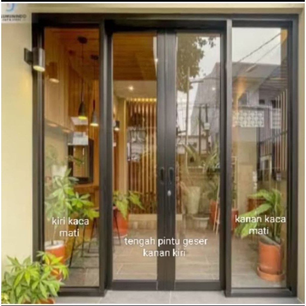 kusen pintu alumunium sleding+dua pintu+kusen jendela mati kanan kiri ukuran L220xT224 komplit free 