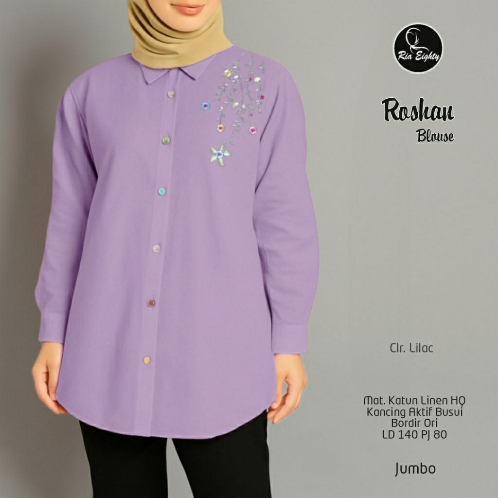 Roshan lilac kemeja oversize blouse JUMBO LD 140 bordir asli / riaeighty