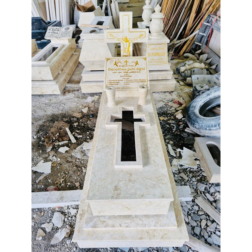 Kijing Makam Salib Kristen Katolik Marmer Asli
