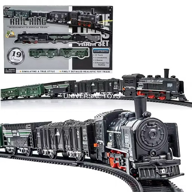 JUMBO Mainan rail king 19pcs mainan kereta api 5 gerbong lokomotif train track railking maina edukas